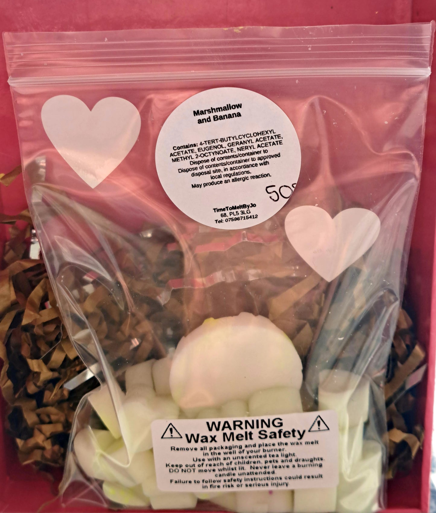 Marshmallow and Banana X30 small hearts, including X1 medium waffle